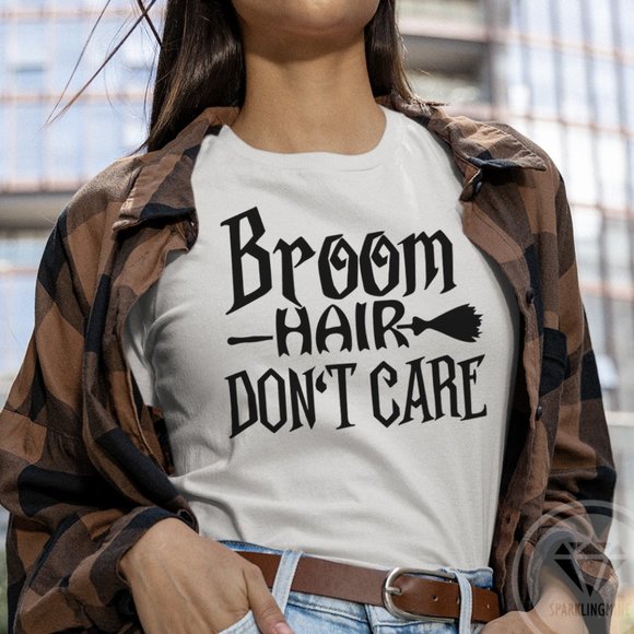 Halloween Funny Broom Hair Don't Care Unisex Funny Graphic Tshirt